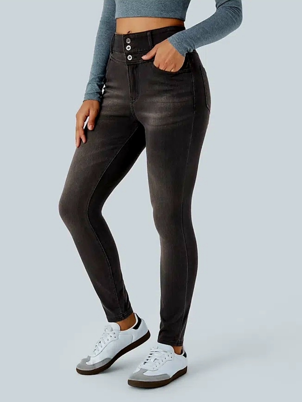 Halara Flex High Waisted Black Triple Button Stretch Jean/Jeggings XS - Picture 3 of 7